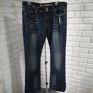 Dollhouse Ladies Size 15 Dark Wash Bootcut Embellished Blue Jeans